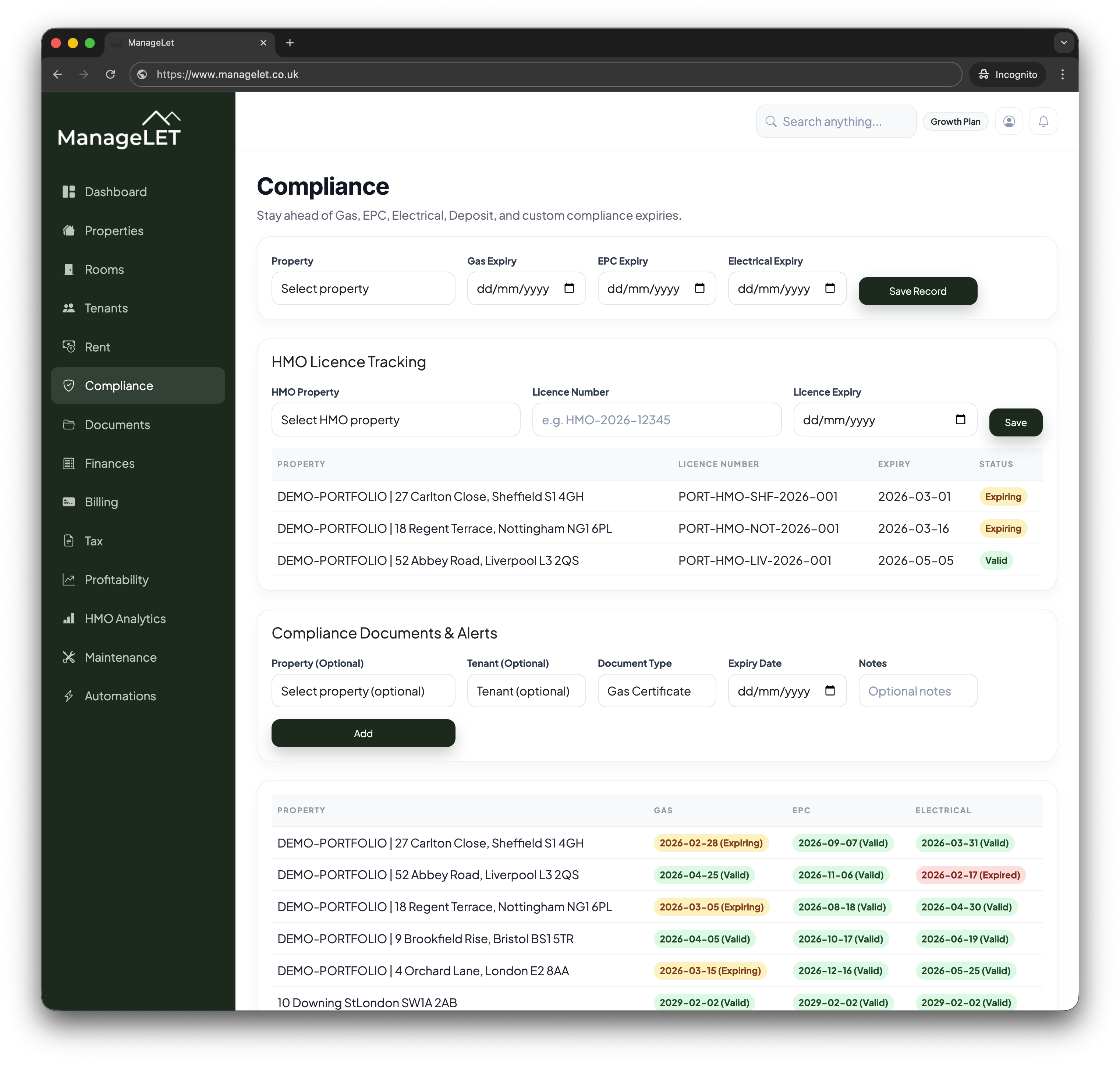 Compliance dashboard preview